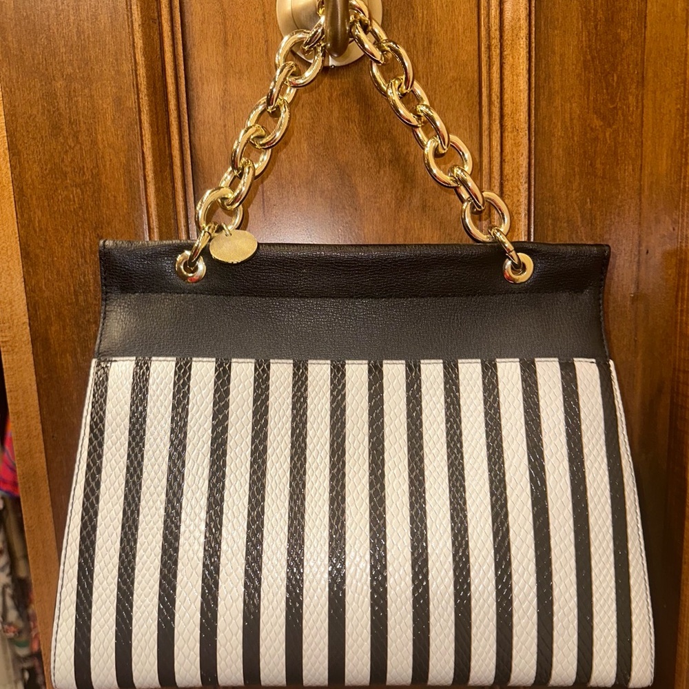Karl Lagerfeld Black and White Striped Shoulder Bag - Picture 2 of 2
